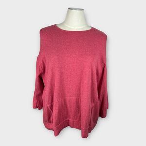Pure Jill Cotton Cashmere Blend Knit Top Dolman Sleeve Pink Pocket Sweater 3X